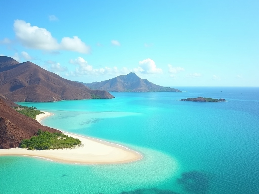 Savanna hills and turquoise water in Komodo National Park in the Flores region